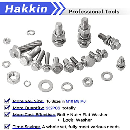 Hakkin 232Pcs Flange Bolts and Nuts Kit M6 M8 M10 Metric Flange Bolt Assortment, 304 Stainless Steel Metric Hex Bolts, M6-1.0 M8-1.25 M10-1.5 Flange Screw Set Nuts and Bolts Assortment Kit - size: 232PCS M6 M8 M10 Flanged Bolts Silver