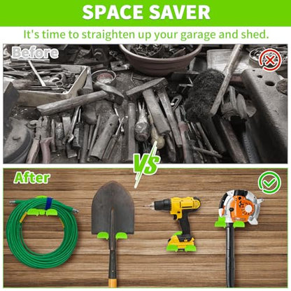 Upgraded Trimmer Rack Wall Mount - 8" Heavy Duty Weed Eater Hanger for Garage Wall, Garden Power Tool Holder Organizer Hooks for Grass Trimmer, Hedge Trimmer, Leaf Blower and Chainsaw, Green, 2 Pack - color: Green-2Pack