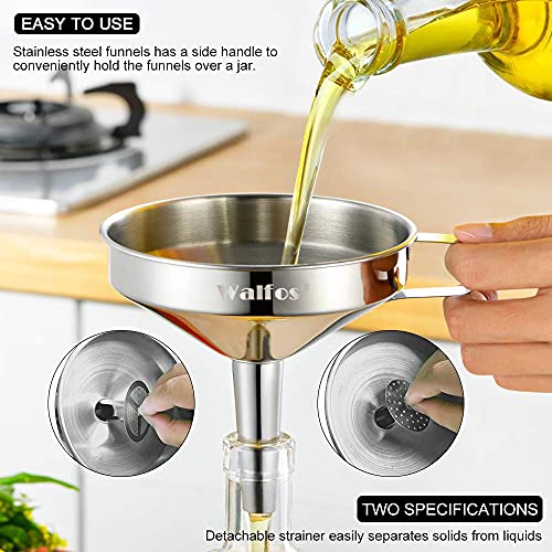 Stainless Steel Funnel, Walfos Kitchen Funnel with 2 Removable Strainer ＆ 1Pc Cleaning Brush, Perfect for Transferring of Liquid, Oils, Jam, Dry Ingredients & Powder (4.1") - color: 1pcs funnel 4.1 inch