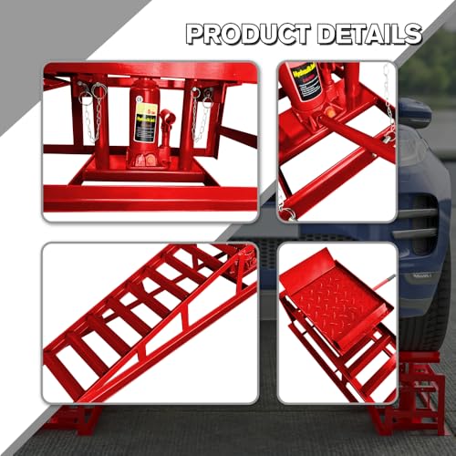2 Pack Hydraulic Car Ramps 5T 11000lbs Low Profile Car Lift Service Ramps Truck Trailer Garage,Height Hydraulic Vehicle Ramps (Gray) (45.14in x 12.60in x 16.21in Red + 5T Car Ramps)