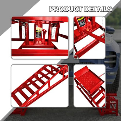 2 Pack Hydraulic Car Ramps 5T 11000lbs Low Profile Car Lift Service Ramps Truck Trailer Garage,Height Hydraulic Vehicle Ramps (Gray) (45.14in x 12.60in x 16.21in Red + 5T Car Ramps)