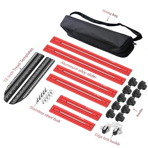 Stair Tread Template Tool – Stair Tread Gauge Jig, Aluminum Alloy Measuring and Scribe Tool for Accurate Angle, Depth, and Length Measurement of Stairs, Risers, and Partitions - color: BlackRed