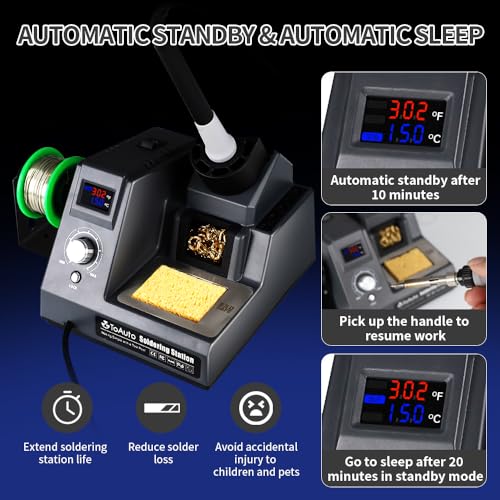TOAUTO DS90 Soldering Station-°F & °C Dual Digital Display Soldering Iron Station Kit,90W Soldering Iron,302℉- 842℉ Temperature, Anti-Static Design & Grounding Wire, Auto Standby & Sleep,5 Solder Tips