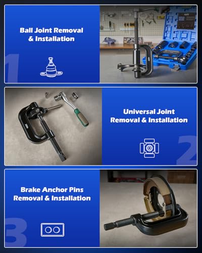 OMT 26pc Ball Joint Tool Kit, Ball Joint Removal Kit, Press & Separator | Tie Rod End Tool Set, Receiving Tubes, for GM Chevrolet Ford Dodge 2WD 4WD, Forged Steel, for SUV Car Light Truck