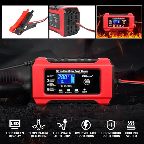 Car Battery Charger-10-Amp 12V and 24V Fully-Automatic Smart Car Battery Charger,Maintainer Trickle Charger for Car Truck Motorcycle Lawn Mower Marine Lead Acid Batteries, Red