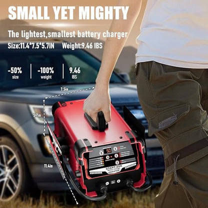 12V/24V Car Battery Charger & Engine Starter – Up to 50A Fast Charging, 250A Cranking Amps, Auto Maintainer, Desulfator, Repair & Winter Mode for AGM, Gel, Deep Cycle Batteries - color: 50A