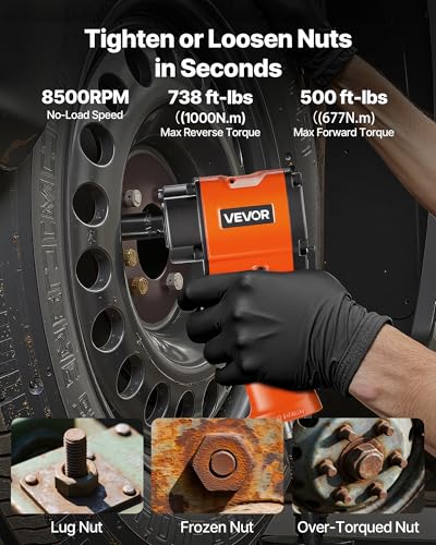VEVOR 1/2-Inch Air Impact Wrench, Up to 738 ft-lbs Nut-busting Torque, Stubby Size & Lightweight Pneumatic Impact Gun for Auto Repairs and Maintenance - style: 1/2" Stubby Size