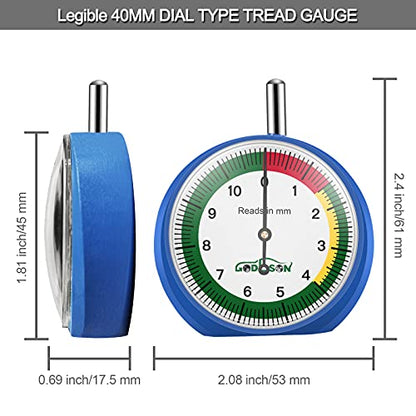 GODESON 88703 Dial Tire Tread Depth Gauge in MM,Professional for Motorcycle, Car,Truck and Bus (Pack of 2) - size: 2 Pack, style: MM