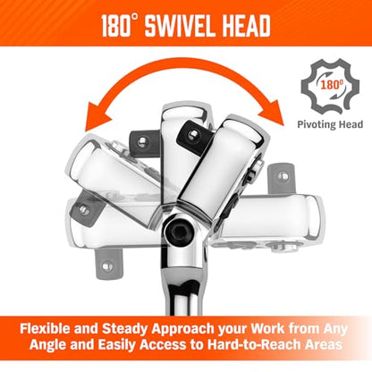 10-Piece Flex-Head Ratchet Set, 1/4", 3/8" & 1/2" Drive Socket Wrenches, 90-Tooth Quick-Release Reversible Low-Profile, Extension Bars (4", 10", 6") & 4 Adapters for Automotive, Bike, and Home Repair - style: 10pcs Ratchet Set