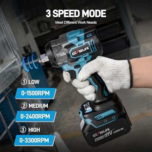 GEVEELIFE Impact Wrench 480Ft-lbs(650N.m) Brushless, 1/2 Impact Gun with 2x4.0Ah Battery, Cordless Impact Wrench, 6 Sockets, 8 Drill Bits, 3300RPM Power Electric Impact Driver for Car/DIY Furniture