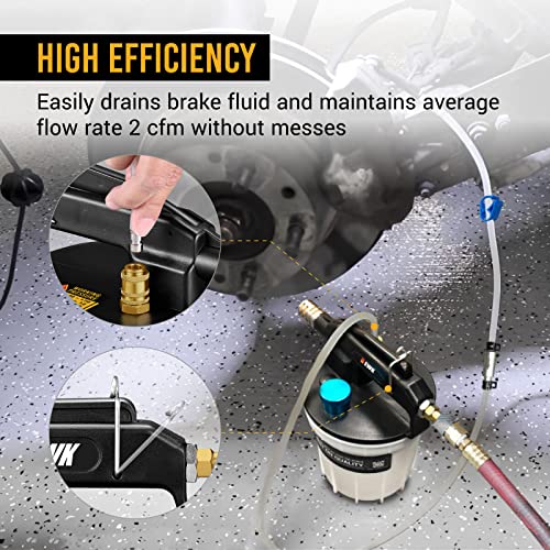 EWK 22-Piece Pneumatic Brake Fluid Bleeder Kit, 2L Vacuum Pump with 17 Adapters & 2 Hoses, One-Person Brake & Clutch Fluid Flush Tool for Cars, Motorcycles, Trucks & ABS Systems