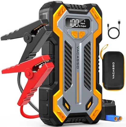 Car Jump Starter, VACASSO 5000A Car Battery Jump Starter for Up to 10L Gas and 8L Diesel Engines, 12V Portable Jumper Starter Power Pack with Booster Car Starter Jump Box, LED Light, Jumper Cable