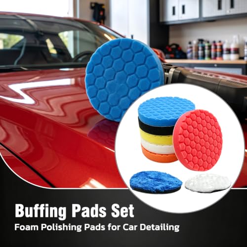8 PCS 6 Inch Buffing Pads Set, Foam Polishing Pads for Car Detailing, Ideal for Scratch & Swirl Removal, Compatible with DA Polishers