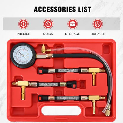 Nilight Fuel Pressure Gauge Tester Kit with Quick Connected Hose, 0-100 PSI Fuel Pressure Tester Tool with 6.30 7.89 9.49 Fuel Line Fittings, 4PCS - color: Basic A