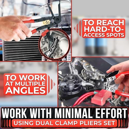2 Pcs Radiator Hose Clamp Pliers Automotive Set – Heavy-Duty Radiator Hose Clamp Tool with Locking Mechanism – 8.2" & 8.6" Non-Slip Rubber Handles, Easy to Use | for Coolant, Fuel, Oil Hose Repairs - color: Black & Red Hose Clamp Tool