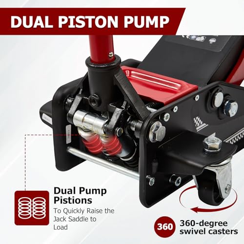 3 Ton (6600 lbs) Low Profile, Heavy-Duty Steel Racing Floor Jack with Dual Pistons Quick Lift Pump, Lifting Range 3.35"-19.69"
