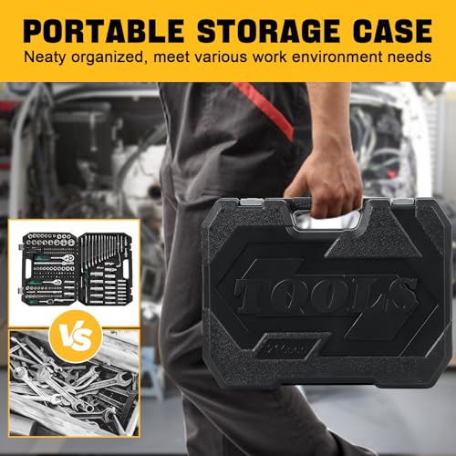 IDEALHOUSE 216 PCS Mechanic Tool Set with Case,Socket Wrench Set,1/4" 3/8" 1/2" Drive Socket Kit,72-Tooth Quick Release Ratchet, Specialty Tools for Home Automotive Repair
