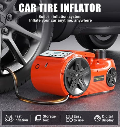 3-in-1 Electric Hydraulic Car Jack Kit 5 Ton Lift Range 20.9 Inch with Digital Display, Tire Inflator, LED, Electric Car Jack Portable 12V Floor Jack for SUV Truck Fast Lifting Emergency Roadside Tool