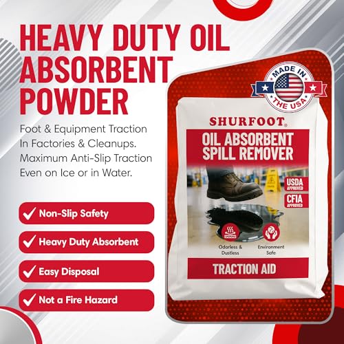 SHURFOOT 25lb Non-Slip Oil Absorbent - Provides Ice Traction & Vapor Suppression - Spill Control for Blood, Water & Oils - USDA Approved - Floor Dry Absorbent Odorless - Fire-Safe & Dustless - size: 25 LB