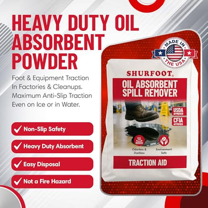 SHURFOOT 25lb Non-Slip Oil Absorbent - Provides Ice Traction & Vapor Suppression - Spill Control for Blood, Water & Oils - USDA Approved - Floor Dry Absorbent Odorless - Fire-Safe & Dustless - size: 25 LB