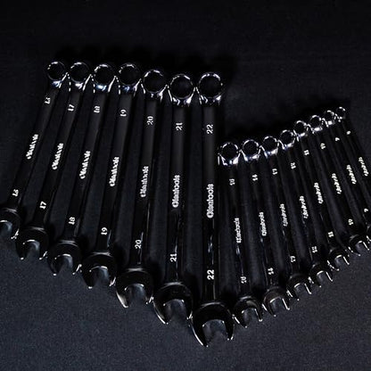 Olsa Tools 15 Pcs Metric Combination Wrench Set, Sizes 8-22mm, Unbreakable, Chrome Vanadium Steel, Polycarbonate