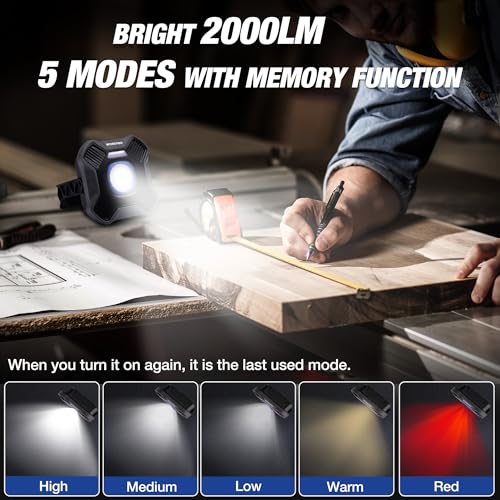 WORKPRO Magnetic Work Light, 4000mAh Rechargeable LED Work Lights, 2000LM | Portable Flood Light with Stand - for Camping, Fishing, Car Repair, Emergency, Job Site Lighting, Mechanic Light with 5 Modes