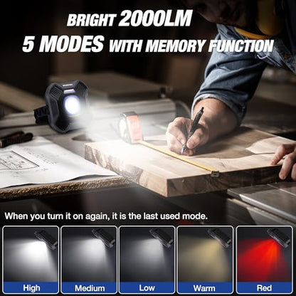WORKPRO Magnetic Work Light, 4000mAh Rechargeable LED Work Lights, 2000LM | Portable Flood Light with Stand - for Camping, Fishing, Car Repair, Emergency, Job Site Lighting, Mechanic Light with 5 Modes