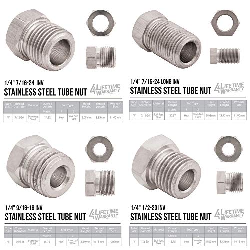 4LIFETIMELINES – 1/4" x 25' Stainless Steel Brake Line Kit with 16 SAE Fittings | 316L Marine-Grade Tubing | Inverted Flare, 0.028" Wall | Corrosion & Rust Resistant | Universal Fit for Cars & Trucks - size: 1/4 x 25 Kit