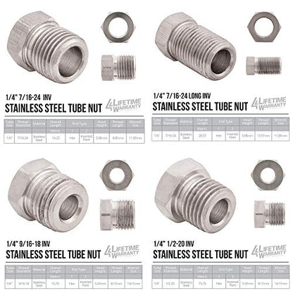 4LIFETIMELINES – 1/4" x 25' Stainless Steel Brake Line Kit with 16 SAE Fittings | 316L Marine-Grade Tubing | Inverted Flare, 0.028" Wall | Corrosion & Rust Resistant | Universal Fit for Cars & Trucks - size: 1/4 x 25 Kit