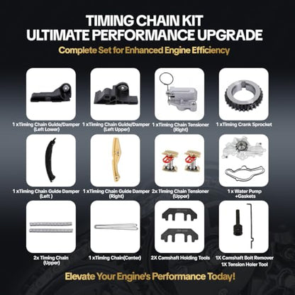 Timing Chain Kit with Water Pump with Camshaft Holding Tool with Timing Alignment Holder Tool Kit Fit for 2011-2019 Ford Edge/Explorer/Flex/Taurus/Mustang 3.5L 3.7L V6 Replace OE BL3Z-6268-A