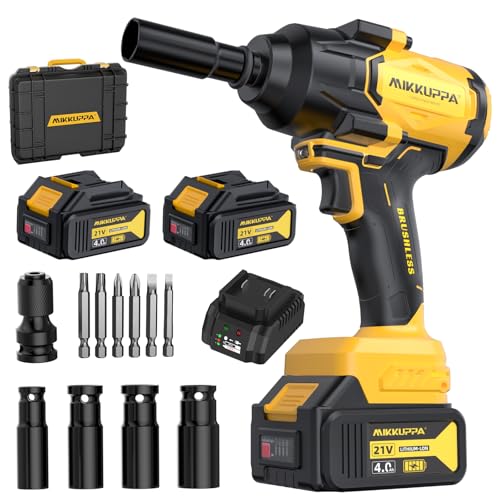 MIKKUPPA 800N.m (600Ft-lbs) Cordless Impact Wrench - 1/2 Power High Torque Battery Impact Gun, 2x 4.0Ah Battery, Fast Charger, 4 Sockets, 6 Screws Impact Gun for Wheel Lug Nuts