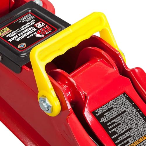 MustMover 2.5 Ton (5,000 lbs) Low Profile Heavy Duty Steel Hydraulic Floor Jack with Single Piston Pump, Lifting Range 3-3/8" to 14-15/16", for Car, Light Truck and SUVs, Red - color: red