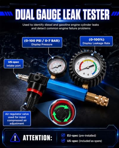 47PCS Compression and Leak Down Tester Kit for Diesel & Petrol | Dual Gauge Design, 0-700 PSI/0-50 Bar, HDi, TDCi, Pumpe Duse, Engine Compression And Leak Testing
