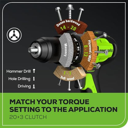 Greenworks 24V Brushless 2PCS Cordless Power Tool Combo Kit, 1950 in-lbs Impact Driver and 530 in-lbs Hammer Drill, with a 2Ah Battery and 2A Fast charger - size: 2PCS Combo Kits(Hammer Drill+Driver)