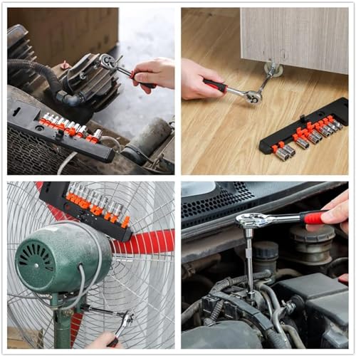 1/4” Ratchet Socket Wrench Set, Mechanic Tool Kit and Sockets Set with Quick Release Reversible Ratchet Handle and Extension Bar, 12 Pcs Set - size: 1/4” Drive 12Pcs