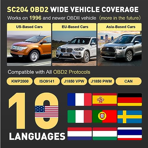 CGSULIT SC204 Enhanced OBD2 Scanner Diagnostic Tool, Check Engine Code Reader With Reset, Smog Check, Clear Code, Live Data & More, Car Code Readers & Scan Tools for All OBDII/EOBD Vehicles After 1996 - color: SC204 Code Reader-Black