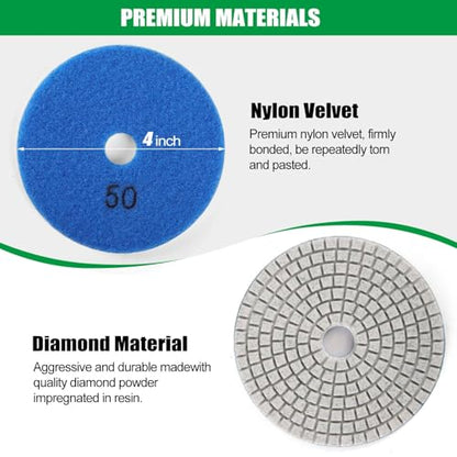 WORKEASE 4 Inch Diamond Polishing Pads Wet/Dry 12PCS, 50 Grit Diamond Sanding Pad, Granite Stone Concrete Marble Rock Countertop Quartz Polish Pad - size: 4 Inch 50 Grit