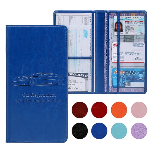 Car Registration and Insurance Card Holder for Women Men, Dark Blue Glove Box Paperwork Organizer with Magnetic Buckle for Easy Access and Protect Documents and Various Cards in Vehicle - color: Dark Blue