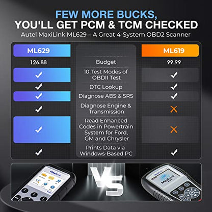 2026 Autel ML629 OBD2 Scanner ABS SRS Engine Transmission Diagnoses OBD II Full Functions Upgraded Version of AL519/AL619/ ML619 for DIYers Professionals