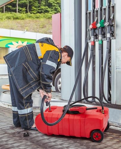15 Gallon Gas Can, Portable Fuel Tank With Pump, Fuel Transfer Tank, Portable Gasoline Tank On Wheels With Le Fluid Transfer Siphon Pump and 10-Inch Hose for Cars, Boats, Lawnmowers, ATVs - color: Red