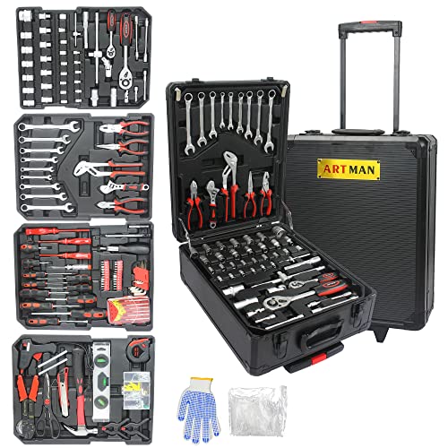 Campfun 899PCS Tool Set, Household Tool Kit with Rolling Tool Box, Complete Tool Box Set Hand Tool Set with Tool Box, Mechanic Tool Set Rolling Tool Set for Home/Auto Repair Tool Set, Black - color: Black