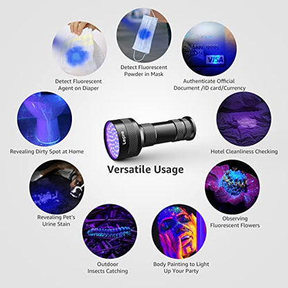 Lepro 51 LEDs UV Light Handheld Blacklight, UV Flashlight Black Light, 395nm Detector for Pet Urine, Stains, Bed Bug and Scorpions, Battery Not Included