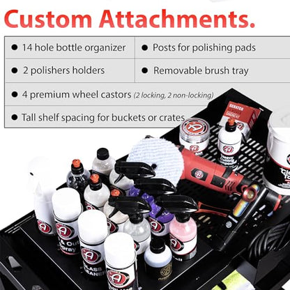 Adam's Polishes Professional Detail Cart Powder Coated Metal Car Detailing Cart for Garage | Storage Space, Rolling Premium Locking Casters, Polisher Holders, Heavy Duty Workshop, Detailers Garage - size: Professional Detailing Cart