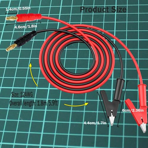 Banana Plug to Crocodile Clip Test Leads Wire Cable 12AWG | Alligator clip test probe cable 4mm Banana Plug Test Leads 5.9 ft for Multimeter and Battery Testing( X-Y 12A 1.8m) - size: 5.9ft 12AWG 2 items