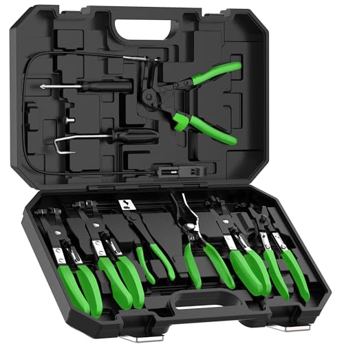 Hose Clamp Pliers Set, Flexible Wire Long Reach Hose Clamp Clic R Type Swivel Jaw and Flat Band Pliers for Fuel Oil and Water Hose Work, Automotive Hose Repair Tools Kit, Green, 9 Pieces - color: Green