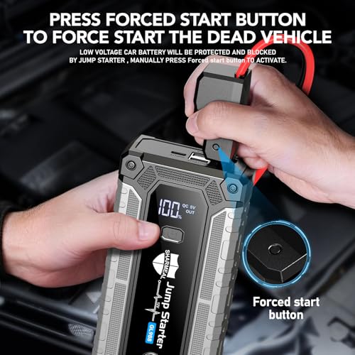 Car Jump Starter 6000A, Portable Jump Starter 12V Car Battery Booster Jump Box Pack for All Gas & 10.0L Diesel Engines with 3 Modes Flashlight and Jumper Cables (6000A) - color: 6000A
