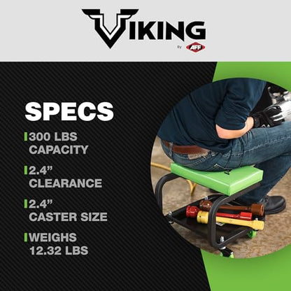 AFF Viking Rolling Shop Stool - Garage Stool on Wheels for Mechanics - Ergonomic Padded Seat - Tool Organizer Tray - 300 lbs Capacity (Multiple Styles) - style: Mechanics Roller Seat