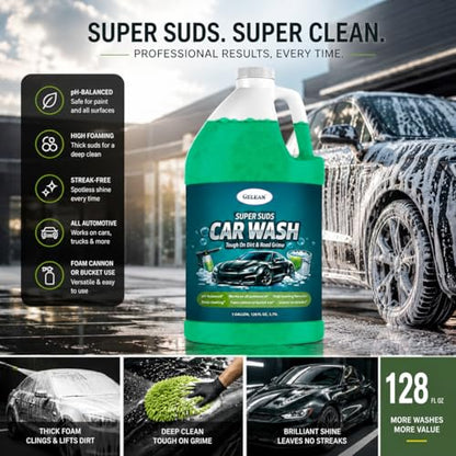 Car Wash Soap – Super Suds High Foaming- 128oz- USA - Deep Cleaning | Foam Cannon or Bucket Use | Cars, Trucks & more |pH-Balanced, Streak-Free | Removes Dirt & Grime | Concentrated car shampoo -