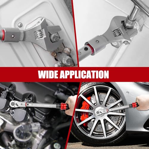 Adjustable Open End Torque Wrench 3/8" Drive-5-45 Ft.Lb for HVAC | 32MM 3/8 Inch Pound Torque Wrench(6.8-61 N.m),Interchangeable Jaw&Ratchet Head for Bike Precision Parts Moto Narrow Pipeline - size: 3/8" 5-45FT.LB, style: Click