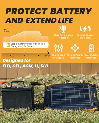 BALDR 12V Solar Battery Charger, 13W Waterproof Dual Sided Battery Maintainer, IP67 MPPT Trickle Charger for Car, Trailer, Lawn Mower, Boat - color: Black